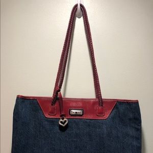 Brighton Denim and Red Leather Tote